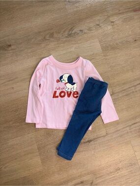 Joe Fresh Girls Pink Top and Navy Blue Leggings Matching Set